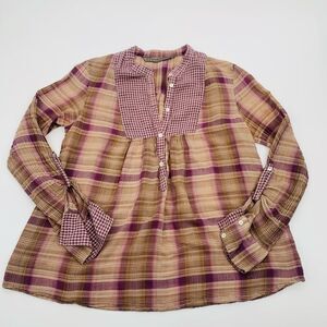 Zara | Plaid peasant Shirt - Purple and Brown | size medium